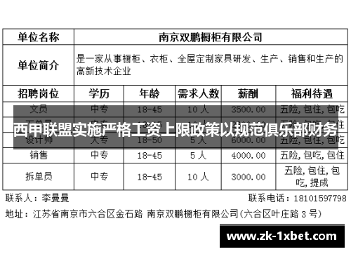 西甲联盟实施严格工资上限政策以规范俱乐部财务