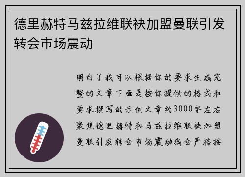 德里赫特马兹拉维联袂加盟曼联引发转会市场震动
